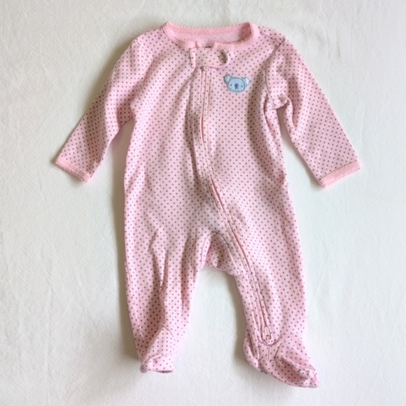 carter's ribbed pink dotted 2-way zipper footie sleeper pajamas 3 months baby - Picture 1 of 5